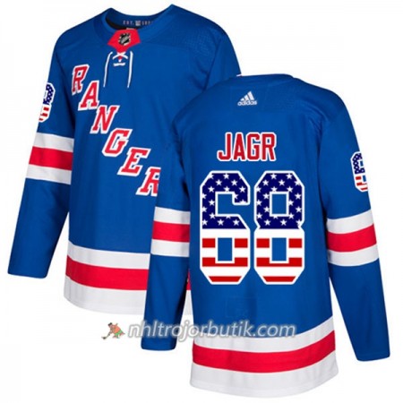 Män Ishockey New York Rangers Tröja Jaromir Jagr 68 Adidas 2017-2018 Blå USA Flag Fashion Authentic
